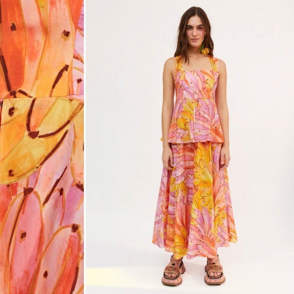 NWT! FARM RIO Pink Ombre Bananas Cross Back Maxi Dress Size Smalll - Picture 3 of 9